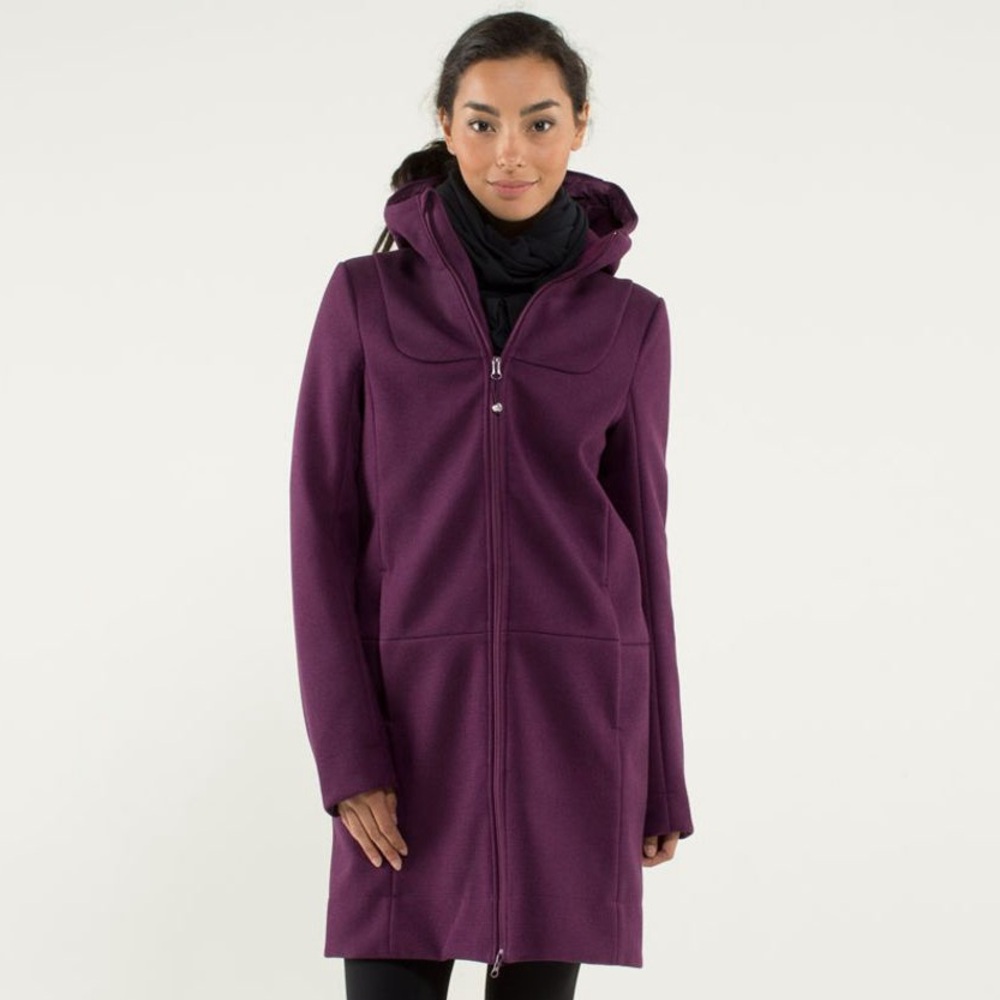 Lululemon City Softshell Tweed Plum Purple Hooded Fleece Lined Coat EUC Size 4
